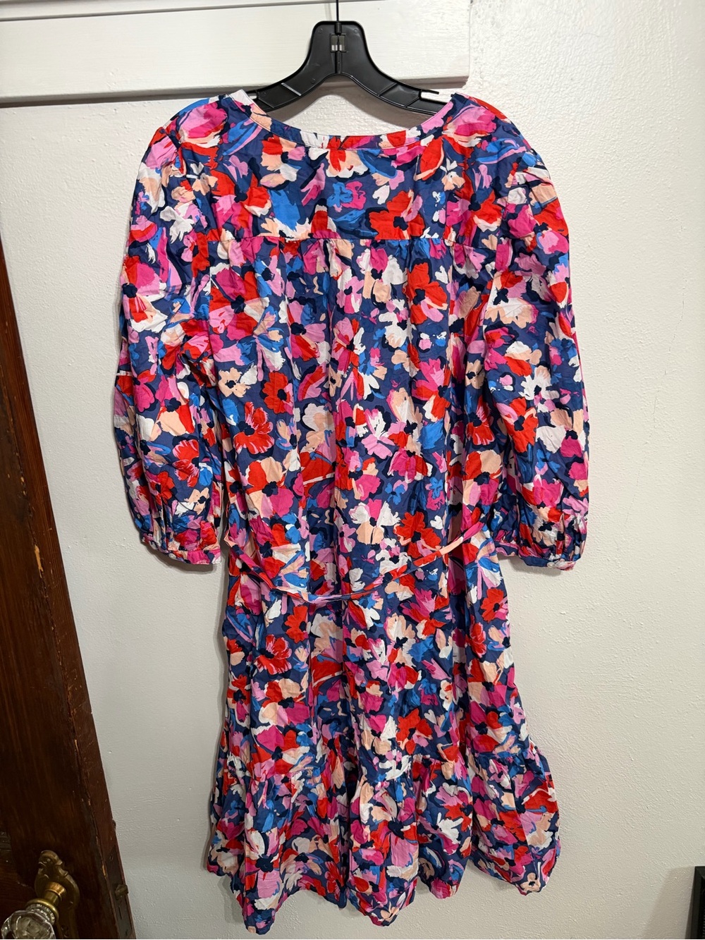 Floral Puff-Sleeve Casual Dress - Navy Multi